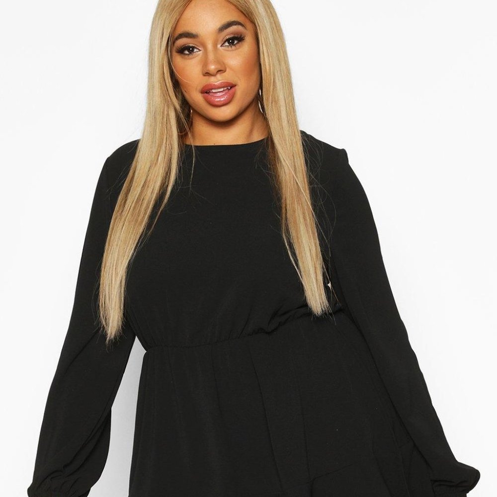 Black Tiered Woven Smock Dress